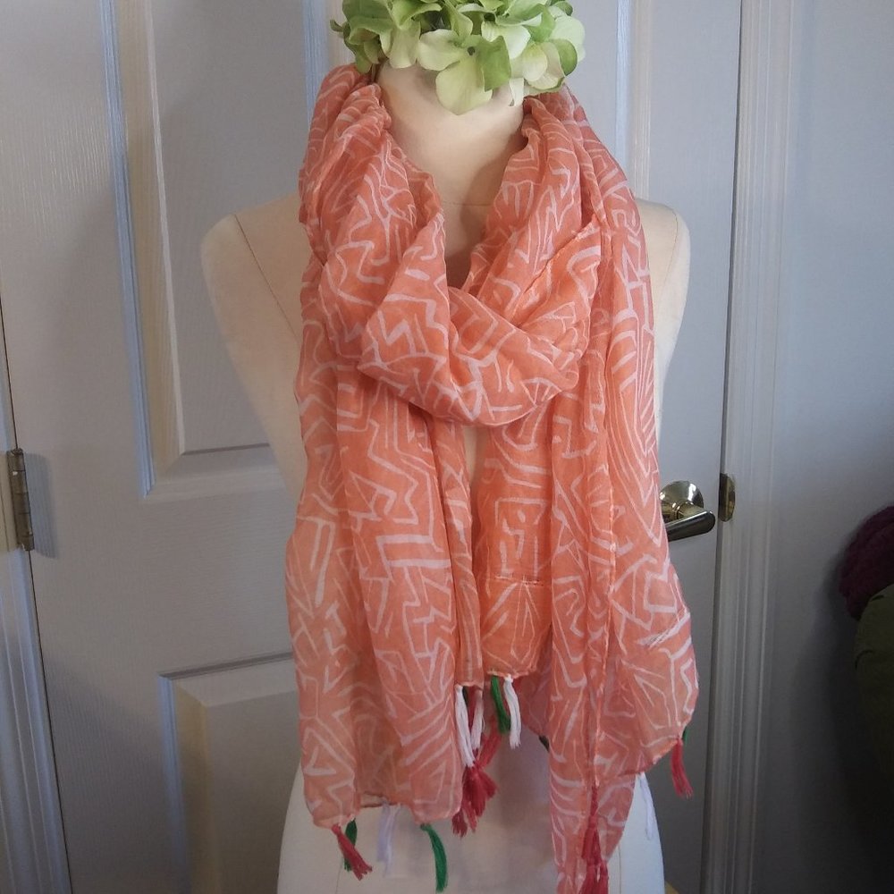 Abstract Coral and White Oversized Scarf | New